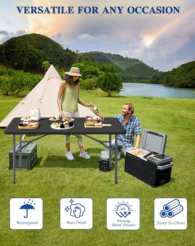 4FT Folding Tables – Heavy Duty Portable Foldable Picnic Table with Built-in Handle, 450 lb Capacity – Ideal for Events, Parties, Crafts, Camping & Dining (6-Pack, Black)