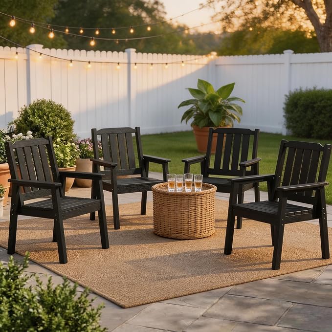 GarveeLife Outdoor Dining Chairs Set of 4, HDPE Patio Chairs 650LBS Capacity All-Weather Yard Armchair with Slatted Seat, 23.9" Wide Heavy Duty Modern Backyard Furniture for Garden, Poolside, Deck