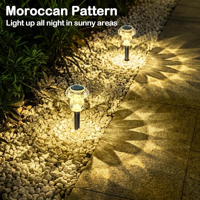 16Pack Solar Pathway Lights Outdoor 3000K Warm White Mushroom Decor | Waterproof Garden Outside Yard Walkway Landscape Path Lighting, LED Auto On/Off Decorations, Acrylic Diamond-like Lampshade