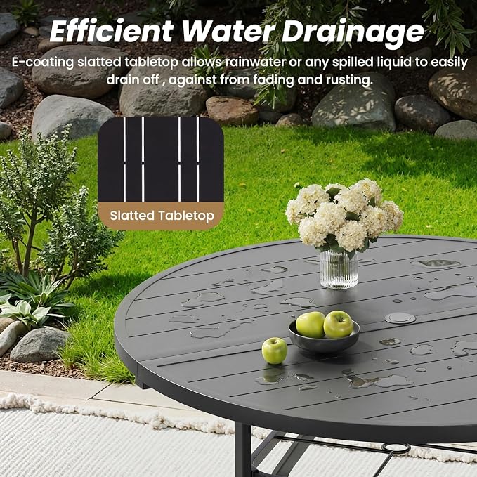 Soohow Outdoor Dining Set for 4, 5-piece Outdoor Patio Dining Set 4 x Stackable Patio Chairs & 1 x Round Table with Umbrella Hole,All-Weather Outside Table and Chairs for Backyard, Balcony, Porch