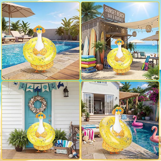Abbylike Summer Porch Goose Outfits Yellow Bikini Hawaiian Goose Costume Clothes with Swimsuit, Swim Ring, Sun Hat, Sunglasses Fits Large 23'' Cement for Garden Yard Statue Lawn Art Decoration