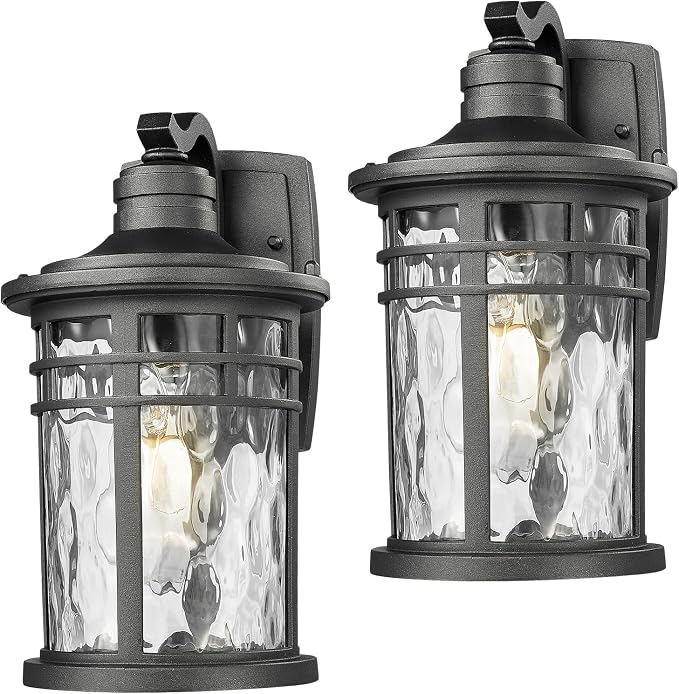 Darkaway Outdoor Porch Lights Wall Mount, Outside Light Fixtures Sconces Wall Lighting with Water Ripple Glass Waterproof Exterior Lights for Patio Yard House Hallway Doorway Garage