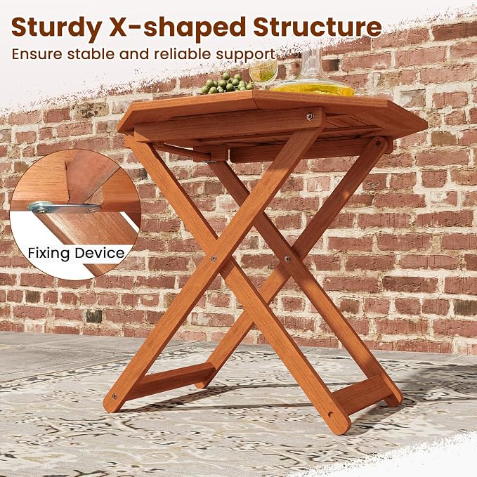 HAPPYGRILL Outdoor Patio Wood Dining Table for 4, Octagon Folding Bistro Table with 2" Umbrella Hole for Garden, Porch and Backyard, No Assembly Required (2)