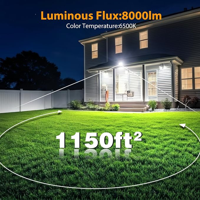 Onforu 80W Flood Lights Outdoor, 8000lm Bright LED Work Light with Plug,Daylight White LED Flood Lighting, IP66 Waterproof Security Yard Lights for Garage Stadium 4 Pack