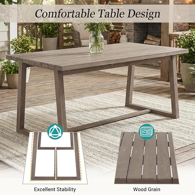 Merax 7-Piece Patio Dining Set, Acacia Wood Rectangular Dining Table and Chairs Set with Cushions, Outdoor Furniture Set for Backyard, Garden, Poolside,Brown