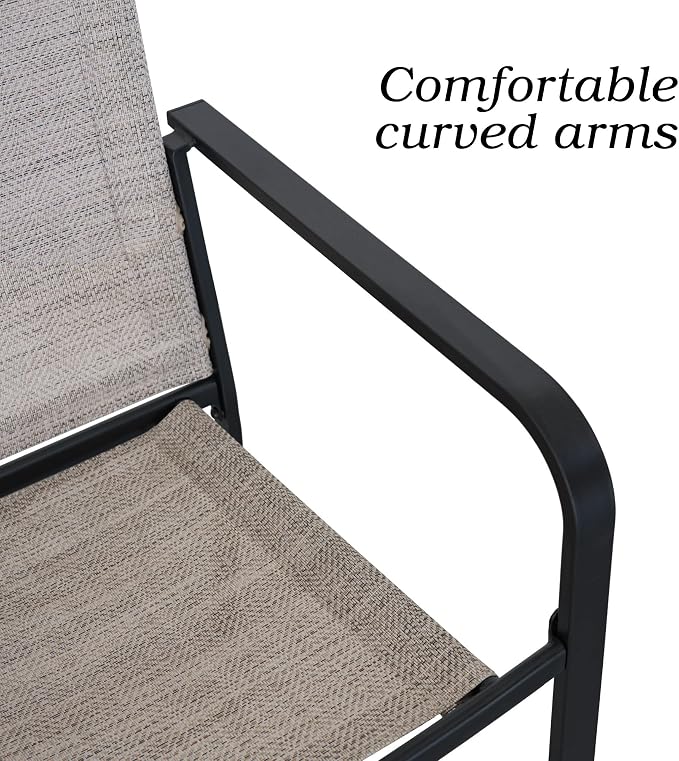 Anmutig 5 Piece Patio Dining Set 41 Inch Round Table Stackable Chairs Beige | Powder-Coated Steel Frame, Quick-Dry Textilene Mesh, Dual-Size Umbrella Hole, Weather Resistant, Patio, Garden, Backyard
