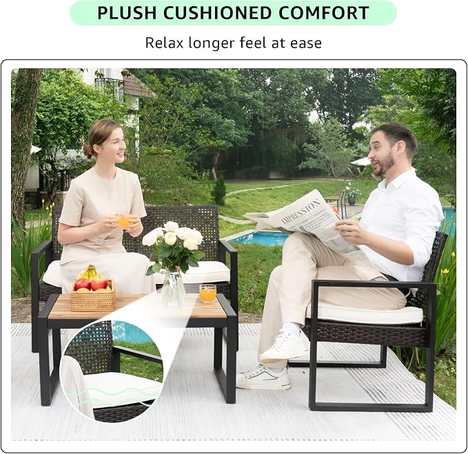 Outdoor Patio Furniture Set, 4 Piece Rattan Wicker Sectional with Loveseat Couch Sofa, Coffee Table and Chairs, Conversation Seating for Balcony, Porch, Deck, Backyard, Muebles de Exterior