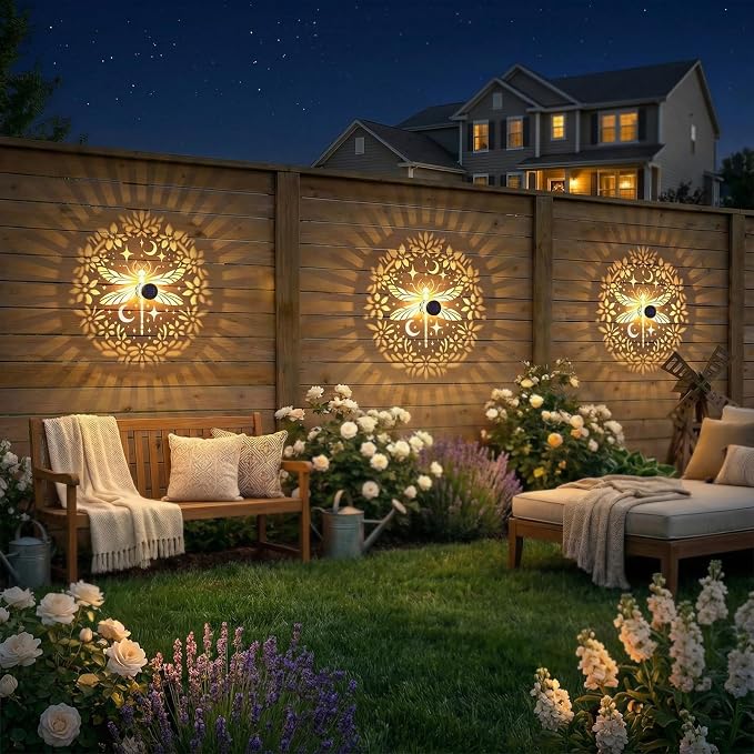 2 Pack Solar Fence Lights Metal Solar Powered Outdoor Wall Deck Step Lights Dragonfly Floral Theme Waterproof Fence Light for Garden Post Patio Backyard Yard Decor, Gardening Gifts for Women Mom