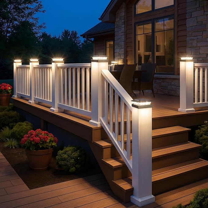 kolpop 4x4 Solar Post Cap Lights Outdoor 6Pack- 3 Color Temperatures& 2 Level Brightness, IP65 Waterproof, 16 LED Black Fence Deck Post Light Solar Powered for 4×4/3.5×3.5 Wood/Vinyl Posts
