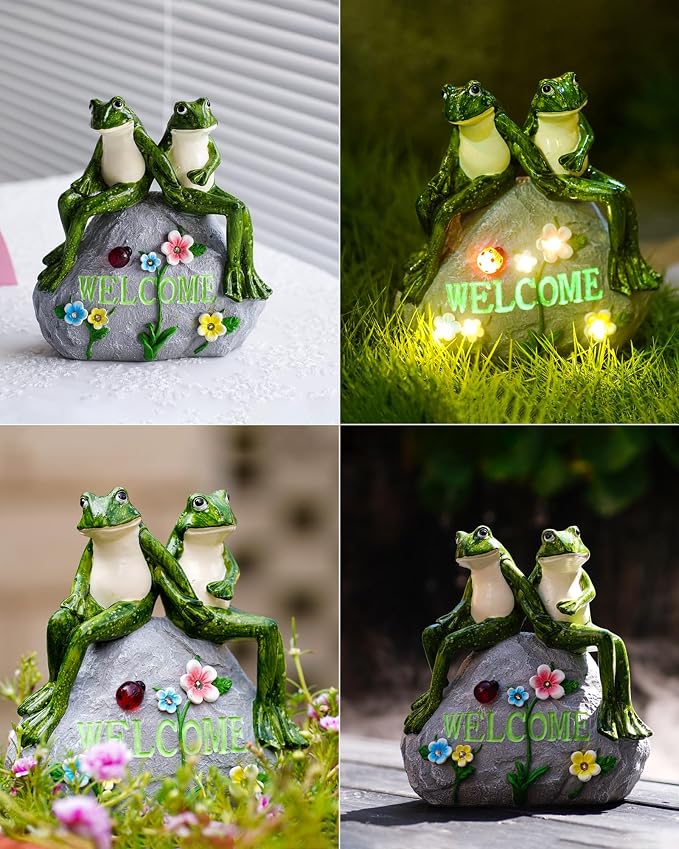 Nacome Solar Garden Outdoor Statues Frog with Succulent | 7 LED Lights, Lawn Decor Statue for Patio, Balcony, Yard Ornament, Gifts for Mom Grandma Women