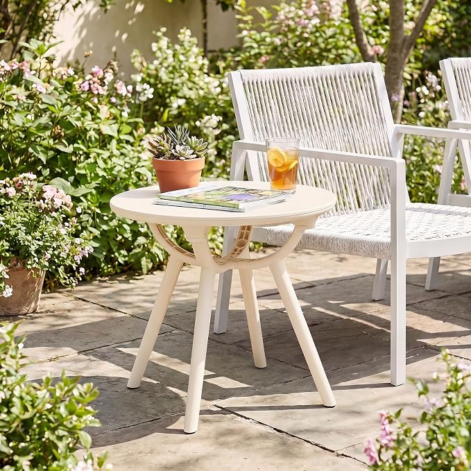 Tangkula Outdoor Side Table, 20" Round Patio Bistro Table, Outside Accent Coffee Table for Poolside, Balcony, Garden, Porch, Lawn (2 Pack,Off-White)