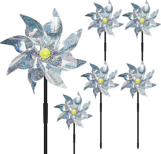6 Pack Reflective Pinwheels for Yard and Garden,Scare Birds Away for Garden Decor,Bird Scare Devices Deterrent to Scare Birds,Keep Birds Away (Assembly Required)