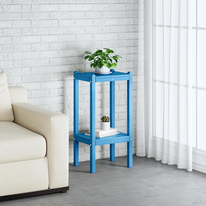 Costaelm Outdoor Side Table, 2-Tier Small Patio Coffee Tables for Outside, Outdoor End Tables for Patio, Adirondack Side Table for Outside, Outside Table for Pool, Porch, Garden, Pacific Blue