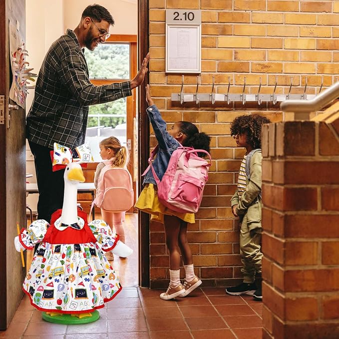 JcHrmers Back to School Porch Goose Outfits Includes Bow Headband Red Schoolbag Doll Collar Dress and Pencil for 23'' Cement Goose Statue for Garden Patio Lawn Yard Outdoor Decoration