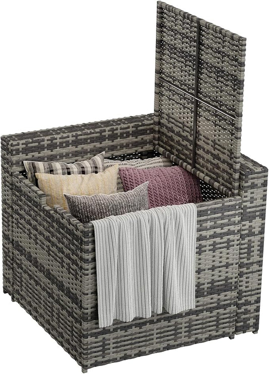 Aoxun Outdoor Wicker Storage Coffee Table, All-Weather Side Table with Waterproof Cover, for 25.8" High-Back Sofas Grey