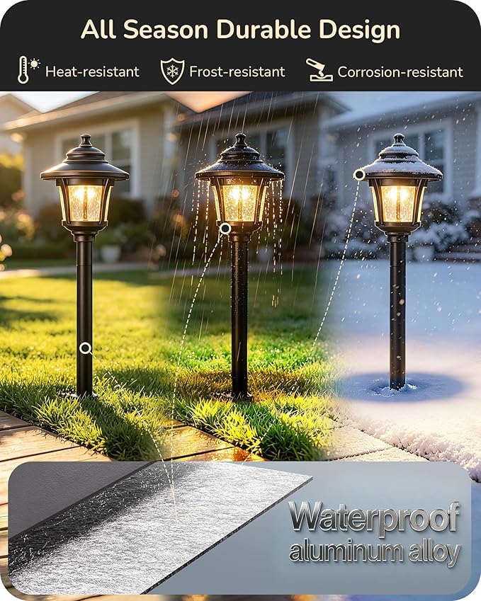 EDISHINE Low Voltage Landscape Lighting 12V 3W 120LM with Connectors 4 Pack | 3000K, Seed Glass, ORB Waterproof Electric LED Pathway Light Wired for Walkway Garden Yard