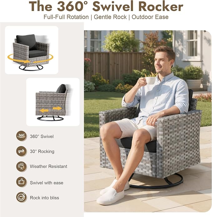 9 Pieces Patio Furniture Set, Wicker Outdoor Sectional Sofa with Swivel Chair Comfy Cushions, Modern Modular Deep Seat Rattan Couch Conversation Set for Backyard Porch Yard,Black
