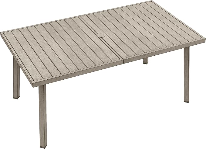 63"x35" Never-Rust Aluminum Outdoor Dining Table – Rectangular Patio Table for 6 with Umbrella Hole, Heavy Duty All-Weather for Poolside, Garden, Backyard, Porch, Deck, Gray Oak