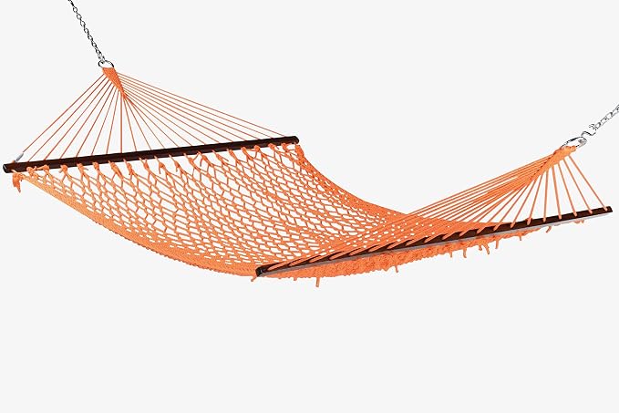 Jumbo Caribbean Rope Hammock and Metal Tri Beam Stand Mocha (Orange)