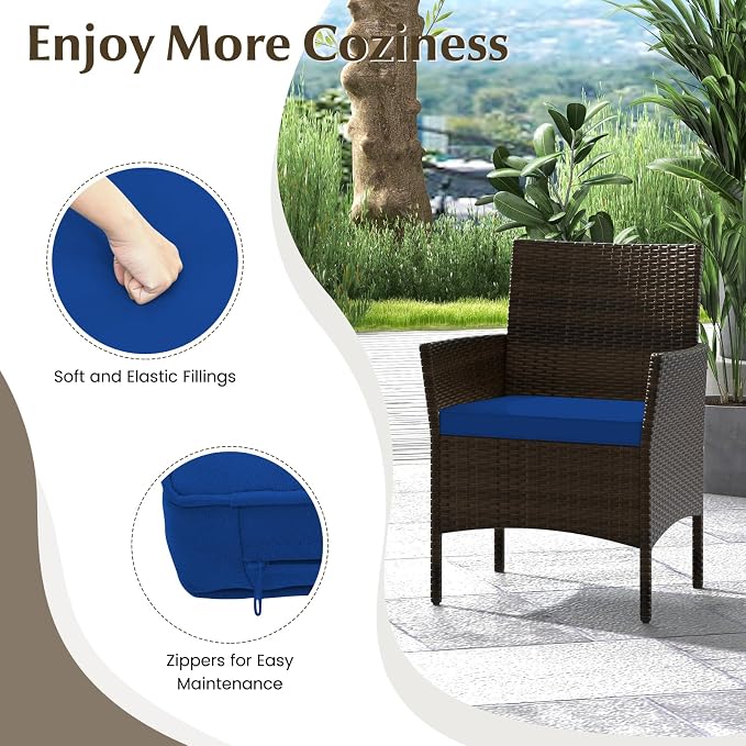 Tangkula 4 Piece Patio Rattan Conversation Set, Outdoor Wicker Furniture Set with Chair, Loveseat & Tempered Glass Table, Cozy Seat Cushions, Outside Sectional Sofa Set for Backyard