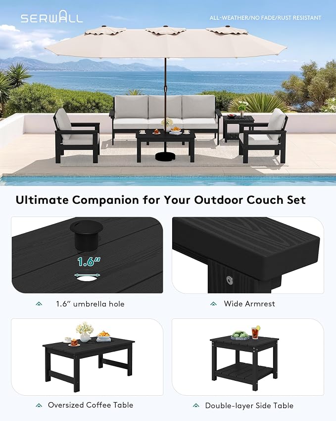 SERWALL HDPE Outdoor Patio Furniture Set | with Coffee Table & Side Table