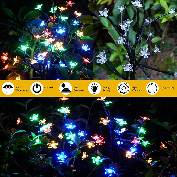 4 Pack Solar Lights Outdoor Waterproof, Garden Lights Solar Flowers | 2 Modes 80LED, Fairy Garden Decor for Outside, Yard, Patio, Pathway, Lawn Decorations, Gardening Gifts for Women Mom