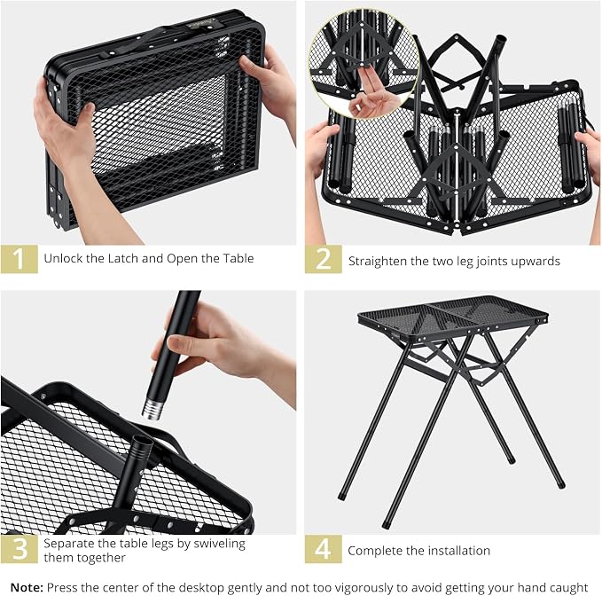Anbte 2ft Folding Grill Table, Supports 180 Lbs, 2 Adjustable Height 28” Portable Grill Table Heat-Resistant Tabletop, Folding Metal Table for Camping BBQ Cooking Backyard Outdoor, 24" X 16", Black