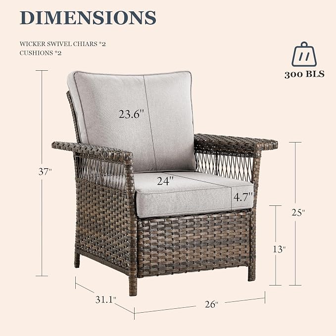 Patio Furniture Set 2 Wicker Patio Chairs 1 Sofa with PE Rattan Coffee Table Brown Wicker Beige Cushions Patio Conversation Set 4pcs for Garden Balcony Sunroom Backyard