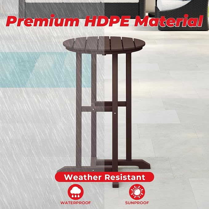 Costaelm Outdoor Bar Table, 37" Counter Height Round Patio Cocktail Bar Table, Patio Bar Table Bistro Dining Table Pub Table for Front Porch Deck, Backyard, Garden, Dark Brown