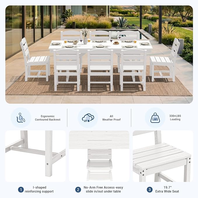 KINGYES Outdoor Armless Dining Chairs Set of 4,All-Weather HDPE Patio Chairs for Backyard,Pooside,White
