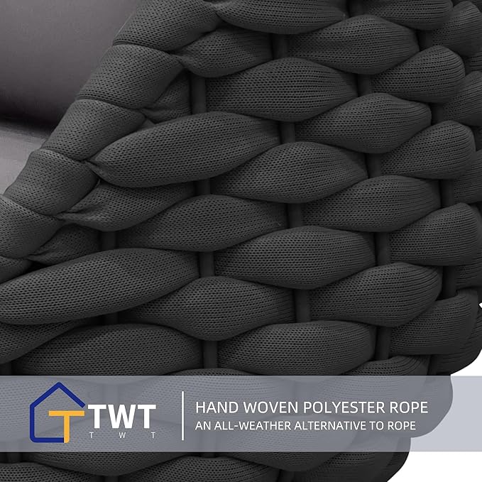 TWT 3 Piece Patio Furniture Set, Gray Woven Rope Conversation Set with Washable Cushions (Polyester Dark Grey Rope w/Dark Grey Cushion, 5pcs 4 Armchair+Table)