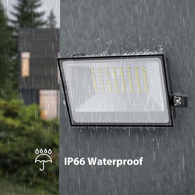 Onforu 40W Flood Lights Outdoor,4000lm Bright LED Work Light with Plug,Daylight White LED Flood Lighting, IP66 Waterproof Security Yard Lights for Garage Stadium 2 Pack
