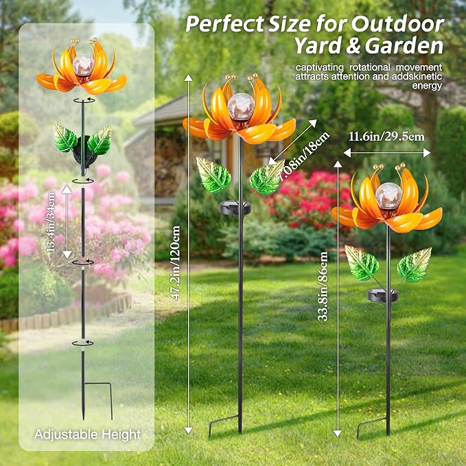AIINY Outdoor Solar Lights Garden Decor,Wind Spinner Yard Decorations for Outside, Lotus Garden Windmill with LED Cracked Crystal Waterproof Flower Sculpture for Patio Lawn Gardening Gifts