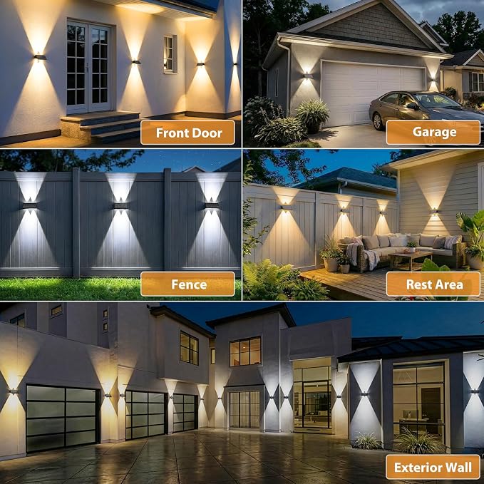 6PACK Solar Sconce Lights Outdoor,3000/4000/6000K 3 Modes Up and Down Solar Wall Lights Dusk to Dawn Lighting IP65 Waterproof Solars Lights Outdoor for Exterior Front Porch Garage Fence Patio Yard
