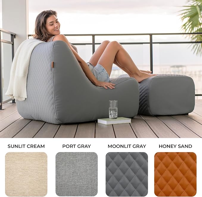 Big Joe Solvana Outdoor Sectional, 3 Piece Patio Furniture Set, Weather-Resistant Cool Touch Silicone Stitched Leather Sofa, Moonlit Gray