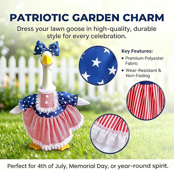 Go Ho 4th of July Porch Goose Outfit, American Flag Patriotic Clothes for 23 Inch Porch Goose Statue, Summer Sculpture Clothes for 250th Anniversary USA Outdoor Lawn Garden Patio Decoration