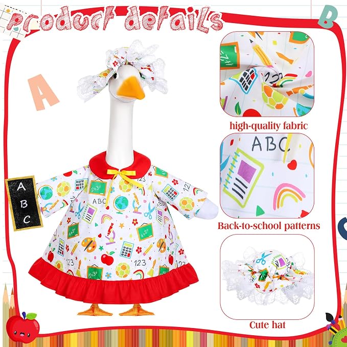 FuWeave Back to School Porch Goose Outfit Set for Plastic Statue Lawn Porch Goose Clothes with Schoolbag for Patio Decor
