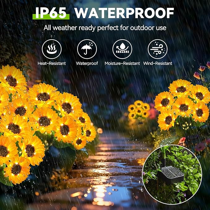 Solar Sunflower Lights Outdoor Garden Decor, 3 Pack Upgraded 18 Bright Sunflowers, Solar Flower Lights Waterproof for Garden, Flower Bed, Yard, Pathway, Patio Decor, Gift for Women, Mom, Grandma