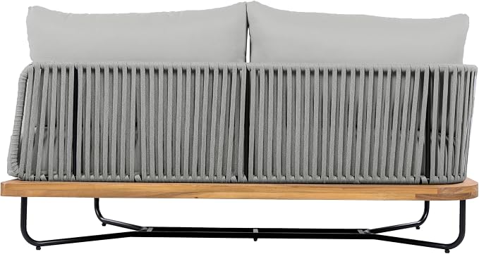 Christopher Knight Home 3-Piece Patio Furniture Set, Acacia Wood Outdoor Sectional Sofa with Rope Woven & Cushions, 4-Seat Sofa, Loveseat and Coffee Table, Outdoor Conversation Set, Light Grey+Teak