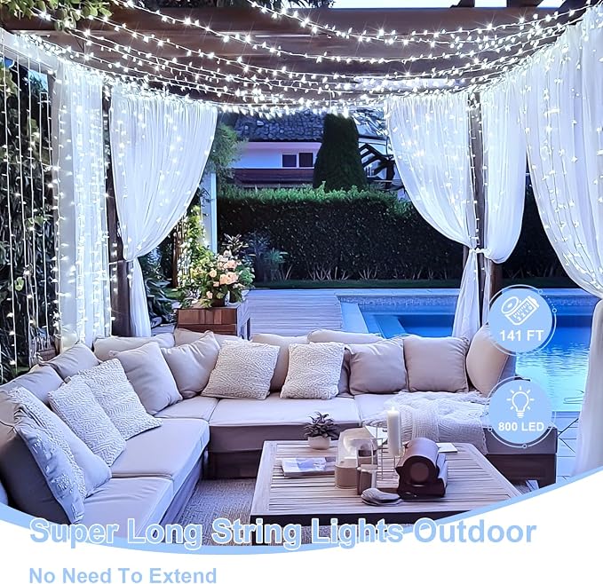 JMEXSUSS 800 LED White String Lights Indoor Outdoor, Wedding Lights Plug in | Christmas Tree Lights with Remote, Decorative Lights for Room Classroom Yards Patio Decor, Timer