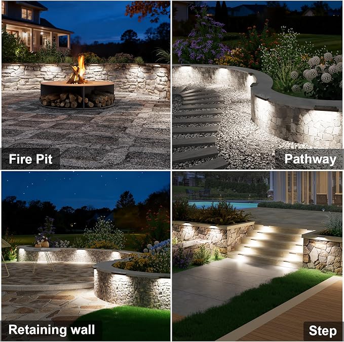 VOLISUN 7 Inch Retaining Wall Lights, 5000K Hardscape Lighting, 8 Pack | IP67 Waterproof, Cuttable Low Voltage Landscape Lighting, 12V Paver Lights, 2.8W Outdoor Step Lights