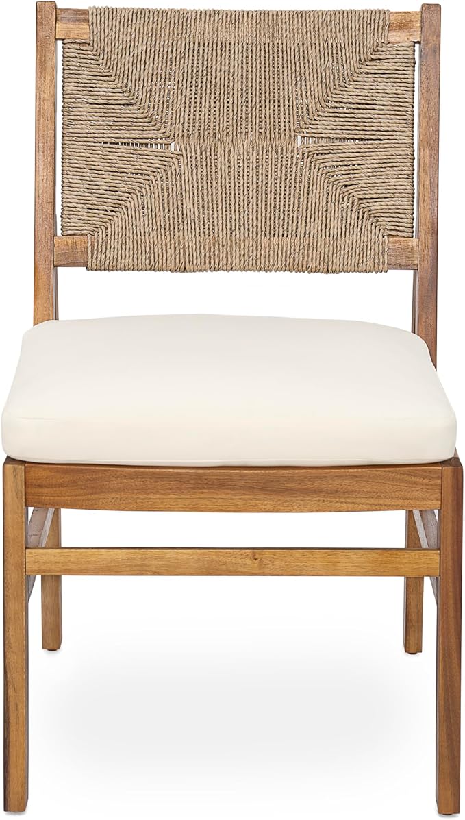 Christopher Knight Home Mave Acacia Wood Dining Table Set for 8, 9 Piece Patio Extendable Dining Table & Armless Chairs Set Of 8 with Cushion & Wicker Back, Patio Furniture Set, Cream+Light Brown+Teak