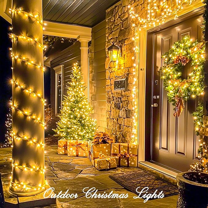 JMEXSUSS 1000 LED Christmas String Lights with Remote, Outdoor Lights | Plug in Warm White Christmas Tree Lights for Indoor Outdoor Bedroom Garden Yards Party Holiday Wedding Decor,Clear Wire