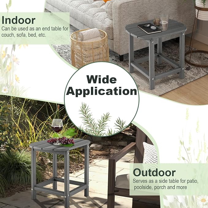 Tangkula Outdoor Side Table, Weather Resistant Adirondack Table, Outdoor Indoor Chairside End Tables, Waterproof HDPE, for Patio Poolside Porch Backyard, Easy Assembly, 19 x 14.5 x 18 Inch (1, Grey)