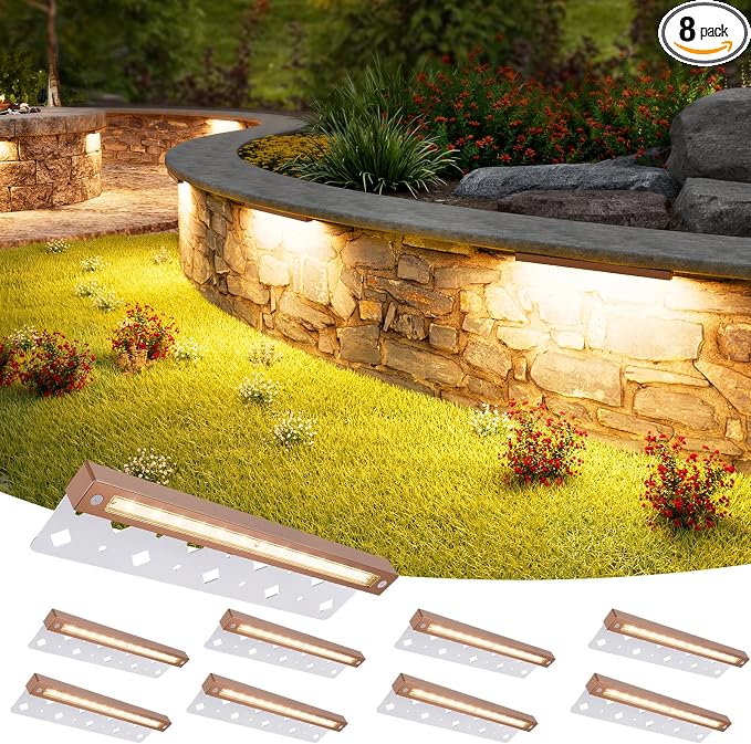 VOLISUN 12 Inch Retaining Wall Lights, 2700K Hardscape Lighting, 8 Pack | IP65 Waterproof, Cuttable Low Voltage Landscape Lighting, 12V Paver Lights, 5W Outdoor Step Lights, ETL