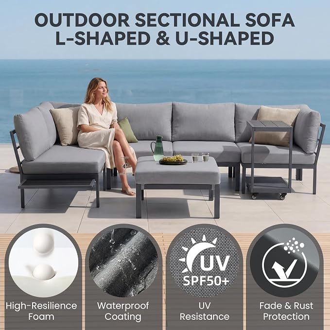 Outdoor Conversation Furniture Set, Patio Sectional Sofa Set, Outdoor Couch Sectional, Outside Sets, Patio Furniture Sets for Backyard, Garden, Lawn, Poolside, Grey