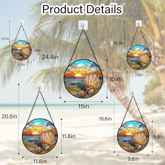Stained Glass Window Hanging - Colorful Beach Shells Conch Sun Catcher for Door Home Decor Ocean Suncatcher Christmas Mother's Day Birthday Sea Lover Gifts for Women Men Mom Nana 9.8 in