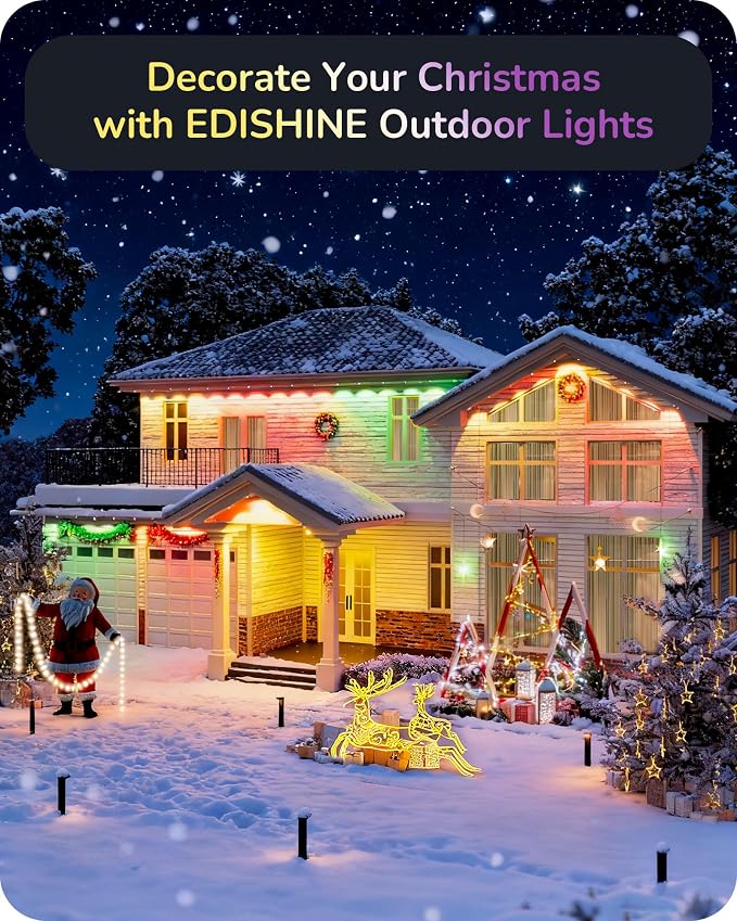 EDISHINE 150FT Permanent Outdoor Lights, RGBIC 111+ Scene Modes, IP67 | App/Voice/Remote Control, Cuttable & Splicable Accent Lights for Party Decor & Festive Celebrations