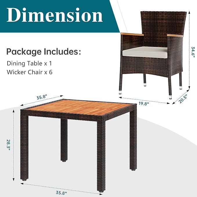 Shintenchi 5 PCS Patio Dining Set, Wicker Outdoor Table and Chairs with Soft Cushions, Patio Furniture Set with Wood Table Top for Backyard, Deck and Garden, Brown Rattan