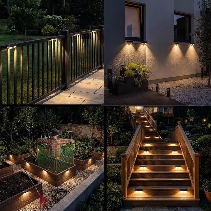 6 Pack Solar Fence Lights Outdoor, Railing Light Solar Powered, IP65 Waterproof Led Deck Solar Lights for Outside Backyard Balcony Porch, Warm White